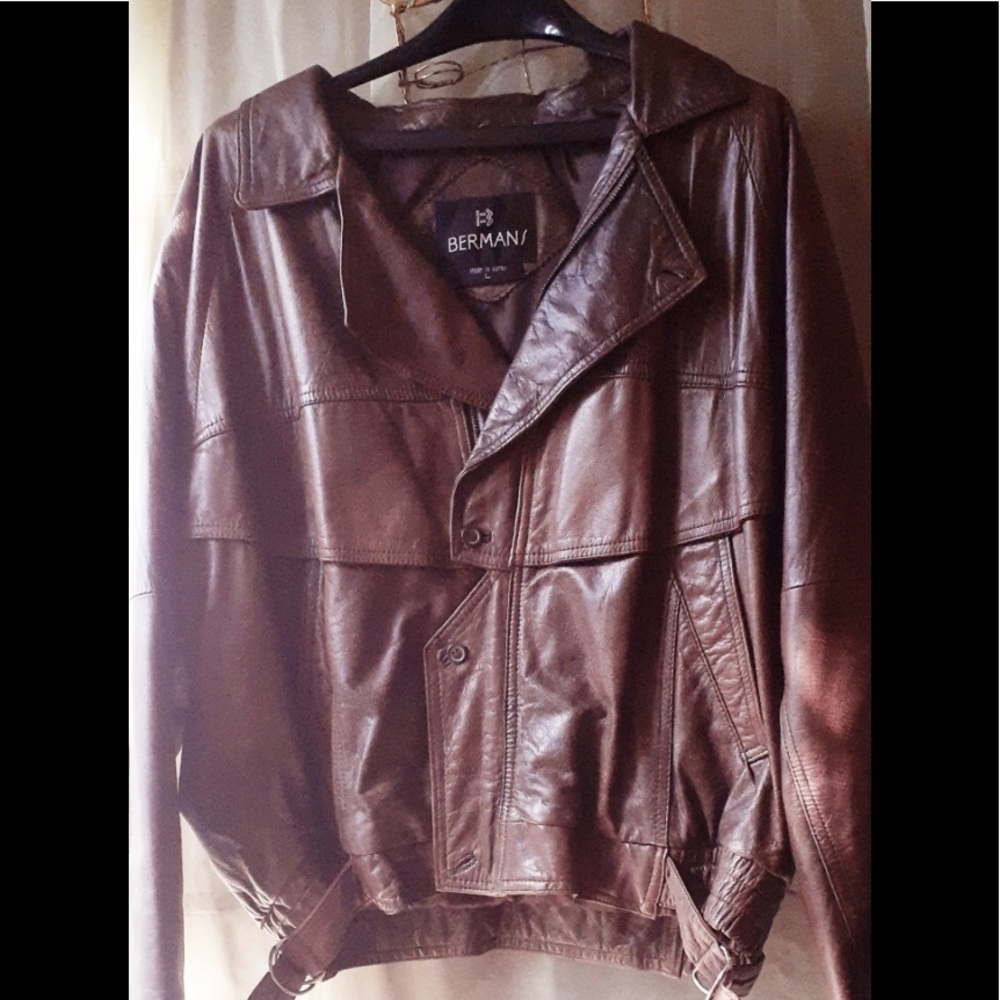 Berman’s coat/jacket sz l‎ man’s brown leather